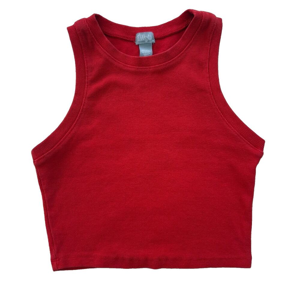 Tilly’s Red Ribbed Tank Crop Top Summer Skater Surf Layer Women’s Medium